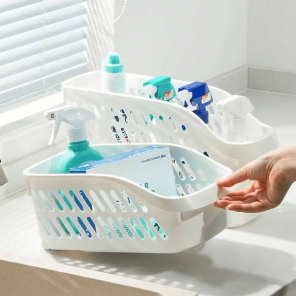 1pc Plastic Cabinet Storage Box, Kitchen Sink Underneath Organizer Basket With Wheels For Small Items Storage - Image 3