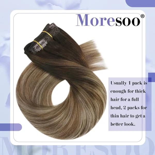 [Hot Sale] Moresoo Clip in Hair Extensions Real Natural Hair Remy Straight Set 5&7 Pcs Brazilian Clip in Human Hair Extensions - Image 4