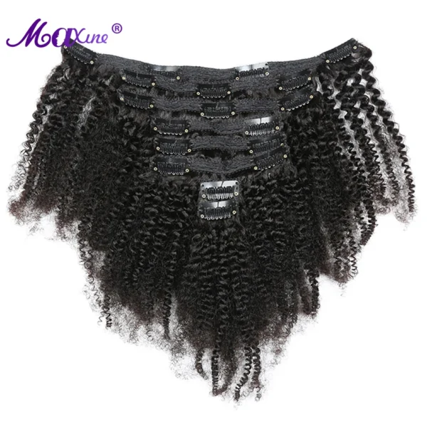 Maxine Clip Ins Hair Kinky Curly Clip In Hair Extensions Human Hair Full Head Afro Kinky Curly Clip Ins Bundles Natural Black - Image 2