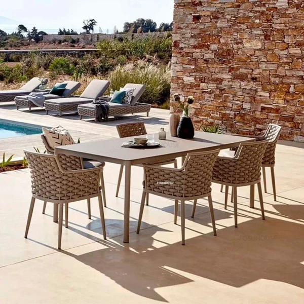 Outdoor Table and Chairs Nordic Courtyard Garden Furniture Set Home Villa Patio Outdoor Furniture Rattan Dining Table and Chairs - Image 3