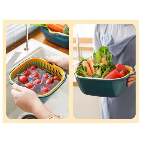 Kitchen Drain Basket 6-Piece Set Double Layered Household Vegetable Washing Basket Multifunctional Plastic Fruit Basin - Image 6