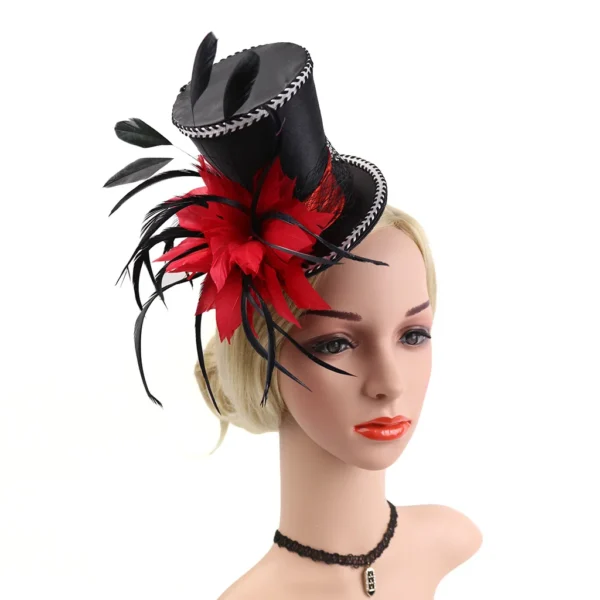 Wedding Bridal Mini Top Hat 20s  Feather Fascinator with Clips Headpieces - Image 2