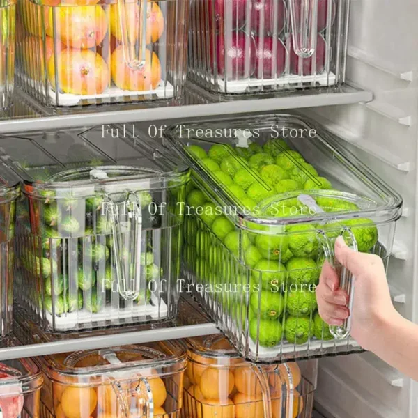 Refrigerator Storage Food Container Fresh Vegetable Fruit Boxes Drain Basket Storage Containers Pantry Kitchen Organizer