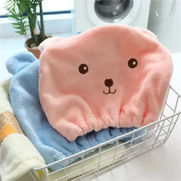 Super Absorbent Hair Drying Bath Towel Cap Cute Cartoon Bear Microfibre Soft Dry Hair Wrap Bathroom Accessories Bonnets - Image 6