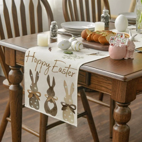 2024 Easter Rabbit Table Runner Linen Bunny Dining Table Cloth Placemat Spring Holiday Happy Easter Decoration For Home Kitchen - Image 4