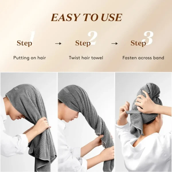 Super Absorbent Elastic Band Head Towel for Women's Hair Drying - Extra Large Microfiber Hair Towel Wrap with Headband - Image 4