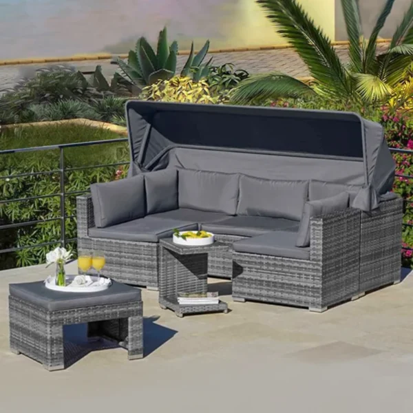 Courtyard Factory High-end Patio Outdoor Waterproof Rattan Sofa Set Furniture Garden with Shed - Image 5