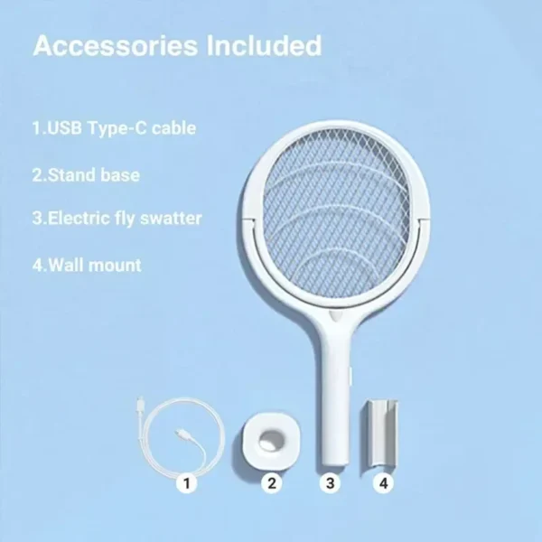 5 In 1 Fast Charging Racket Kill Fly Bug Safety Insulated Battery Powered Lamp ABS Adjustable Electric Mosquito Swatter - Image 4