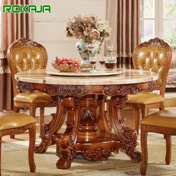 Dinning Room Set With Marble Top Dining Room Furniture Luxury Dining Table Set 6 Seater With Chairs Royal Round Dining Table