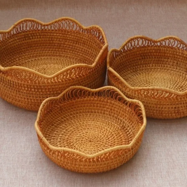 Round Rattan Fruit Baskets Handmade Universal Bread Wicker Baskets Indoor Rattan Rattan Woven Storage Trays for Fruit Vegetables - Image 3