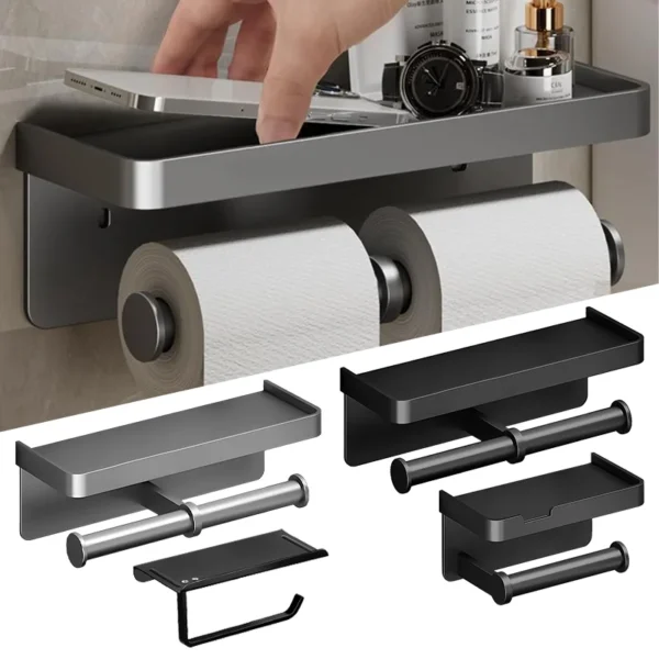 Aluminum alloy Toilet paper holder Toilet Paper Holder Wall-Mounted WC Paper Phone Holder Shelf Towel Roll shelf Accessories