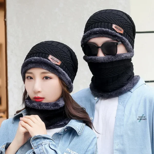 Winter Hats Knit Cap Men And Women Velvet Hat Coral Fleece Scarf Outdoor Riding Hat Warm Thickening Plus Velvet Neck Protect Cap - Image 4