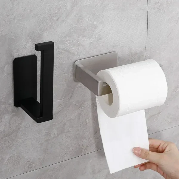 Stainless Steel Toilet Roll Holder Self Adhesive in Bathroom Tissue Paper Holder Black Finish Easy Installation no Screw - Image 3