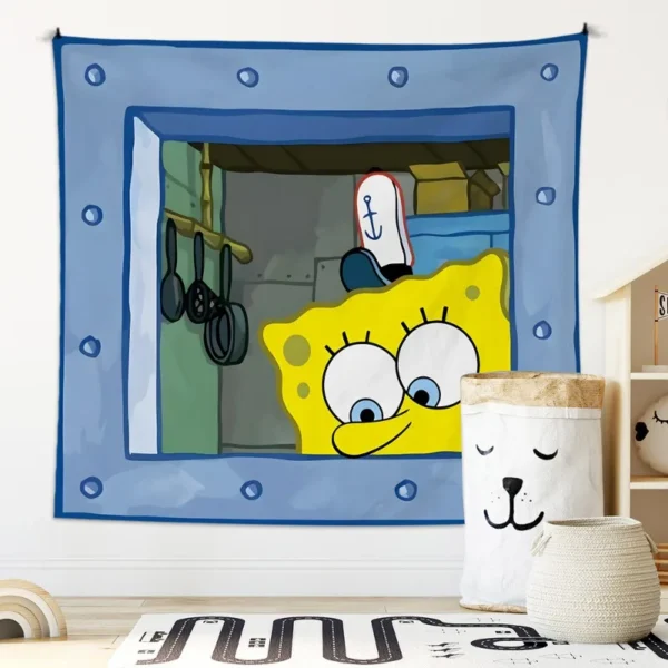 Octopus Brother SpongeBob SquarePants Cartoon Hanging Cloth  Bedroom Wall Decoration Background Cloth Cute and Funny Tapestry - Image 4