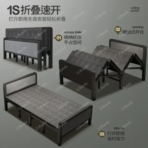 ~L Folding Bed Double Home Simple Bed Rental House Noon Break Bed Office Single Nap Hard-Based Bed Bedroom Sets Beds - Image 3