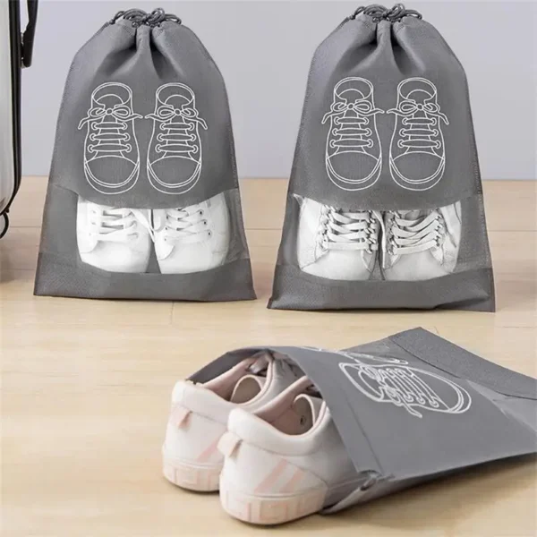 5pcs/set Shoe Storage Bag With Thickened Non-woven Fabric Strap Mouth Large Capacity Travel Waterproof Shoe Bag Moistureproof - Image 3