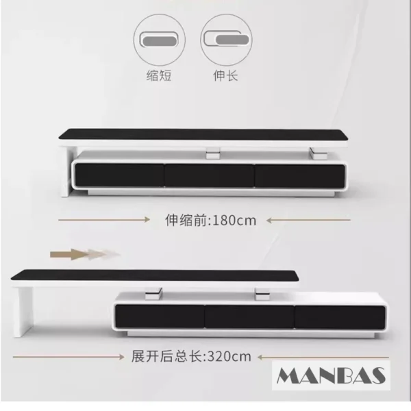 MANBAS Modern  Shiny White / Black TV Stand & Smart Coffee Table, TV Cabinet & Center Table for Living Room Home Furniture - Image 6