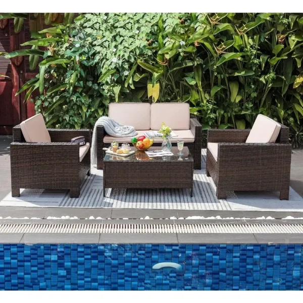 Patio Furniture Sets Rattan Chair Wicker,4 Pieces Outdoor Indoor Backyard Porch Garden Balcony Use Outdoor Furniture Sets - Image 6