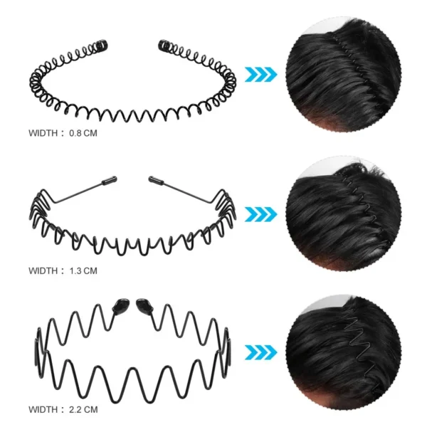 Unisex Black Elastic Non Slip Simple Metal Headbands For Men Women Wavy Hairband Spring Hair Hoop Fashion Hair Accessories - Image 2