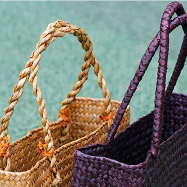 Rattan Handbag Weave Bag Casual Straw Braided Large Storage Basket Fashion Three-dimensional Women Tote - Image 4