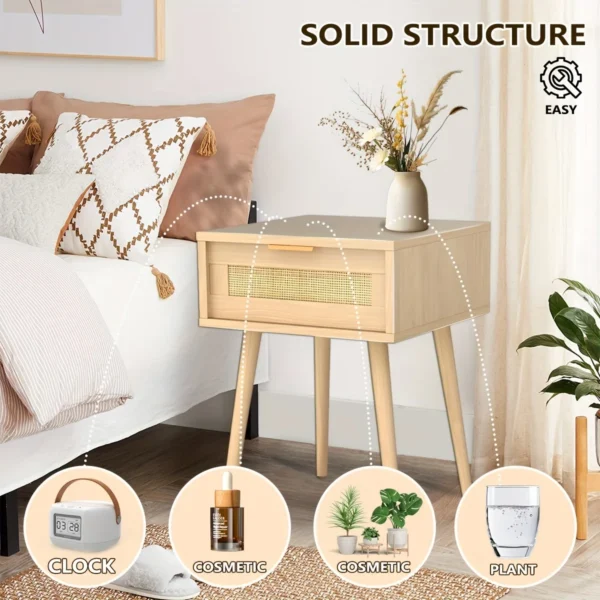 Bedroom bedside table (2-piece set) Wooden bedside table with wicker woven drawers, household bedside table, suitable for bedroo - Image 4