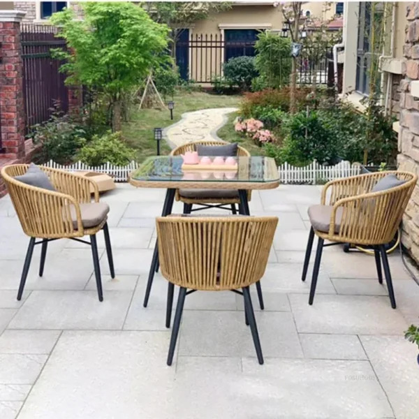 Outdoor Garden Furniture Sets Courtyard Balcony Small Table and Chair Set Casual PE Rattan Back Chair Home Outdoor Furniture Set