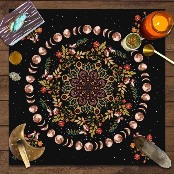 1PC Moonlight Flower Tarot Card Table Cloth, Altar Card Mat, Witchcraft Astrology Supplies Decorative Card Mat - Image 3