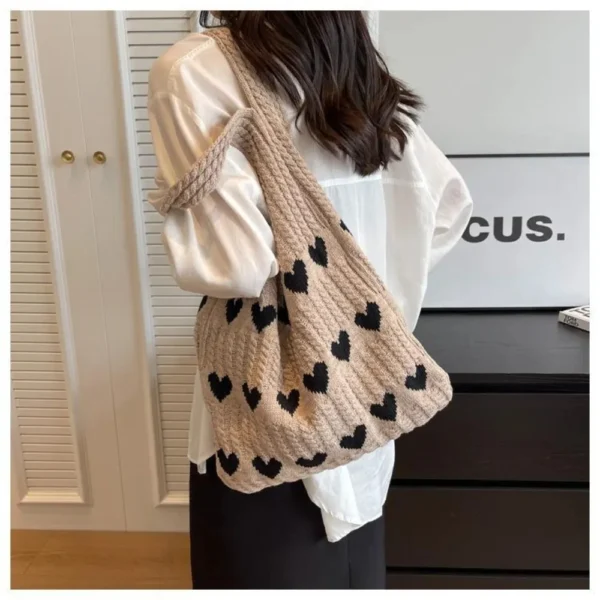 1PC New Knitted Bag Women's Summer Handmade Woolen Knitted Underarm Knitted Bag Love Shoulder Bag - Image 4