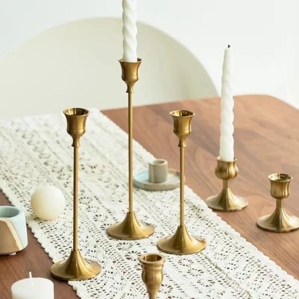 3pc Candlestick Holders Kit Brass Gold Candlestick Set Wedding Table Decorative Candlestick Stand for Party Dinning