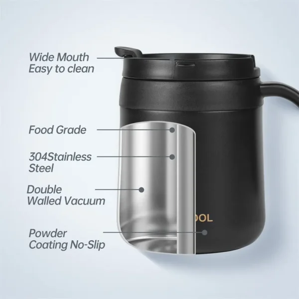 350/500ml Insulated Coffee Mug with Handle Stainless Steel Insulated Mug Coffee Tumbler Thermos Tea Cups with Lip - Image 4