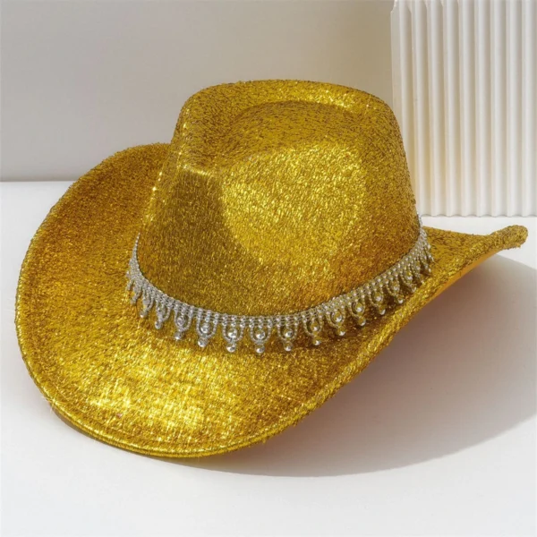 A Lady Western cowboy hat with Rhinestone ribbons sparkled silver jazz hat of all seasons for men to party in retro felt hats - Image 5