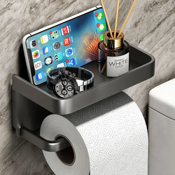 Toilet Paper Holder Wall-Mounted Paper Roll Holder Storage Tray Toilet Organizer Phone Stand Bathroom Accessories - Image 5