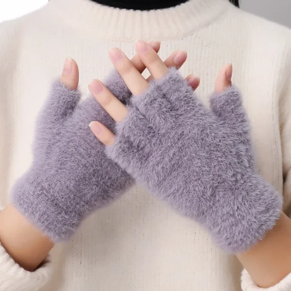 Women Men Half Finger Winter Imitation Mink Cashmere Gloves Touch Screen Writing Woolen Warm Mittens For Driving Outdoor Sports - Image 2