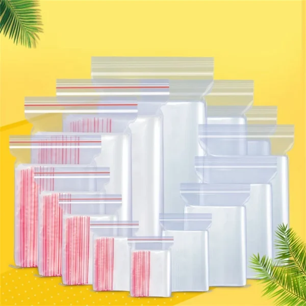 100 Pcs/Pack 5-12 Wire Self Seal Clear Plastic Poly Resealable Ziplock Bags Food Storage Fresh Package Reclosable Multi Size - Image 2