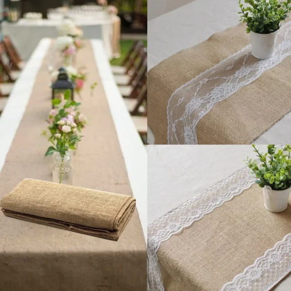 30cm Width Jute Linen Vintage Natural Table Runner Burlap Rustic Fabric Khaki Wedding Party Western  Table Runner Decoration - Image 4