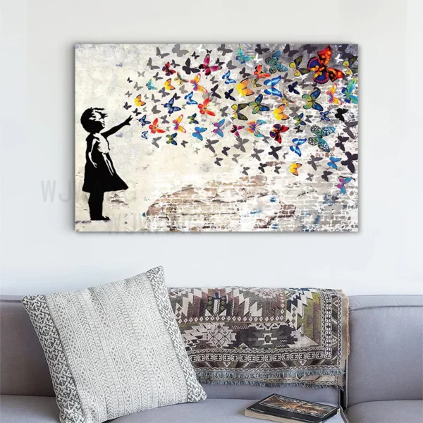 Banksy Street Graffiti Art Canvas Painting Girls Butterfly Posters and Prints Wall Art Pictures for Living Room Home Decoration - Image 4