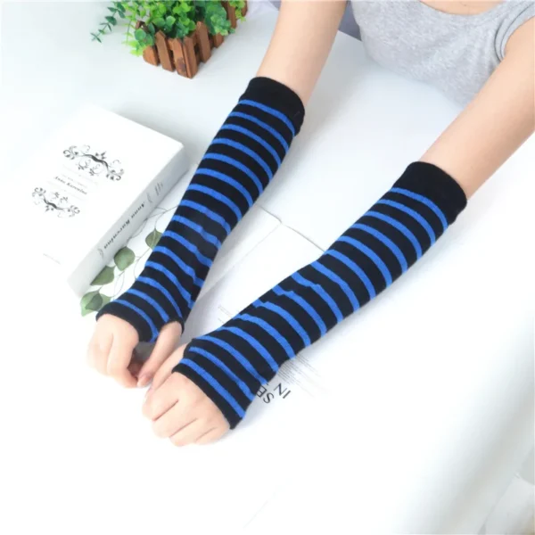 Winter Warm Long Sleeves Gloves for Man Women Fingerless Stripe Hip-Hop Knitted Elbow Mittens Elastic Outdoor Warmer Arm - Image 6