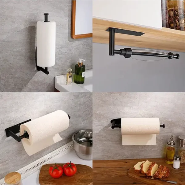 Stainless Steel Paper Towel Holder Punch-free Bathroom Toilet Paper Holder Storage Rack Kitchen Organizer Adhesive Wall Mount - Image 3