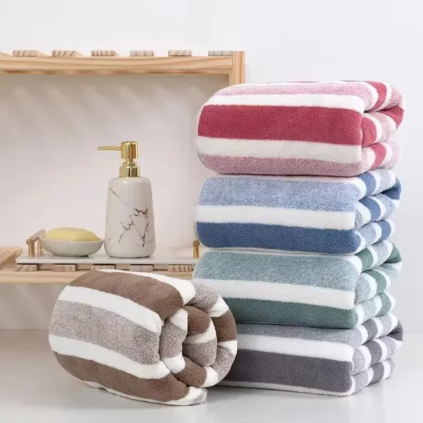 Soft Stripe Absorbent Microfiber Bath Towel Stripe Towels Quick Drying Absorbent Towels For Bathroom 1PCS - Image 2