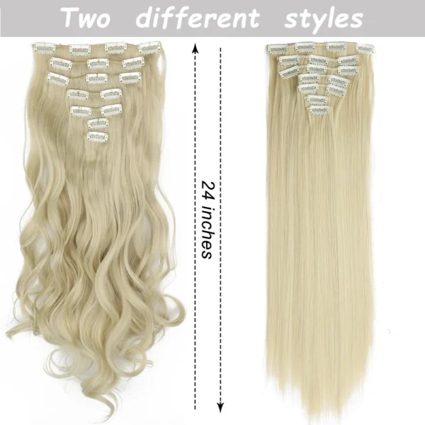 Long Straight Hairstyle 16 Clips 7Pcs/Set Hair Extensions Natural Synthetic Blonde Black Hairpieces Heat Resistant For Women - Image 2