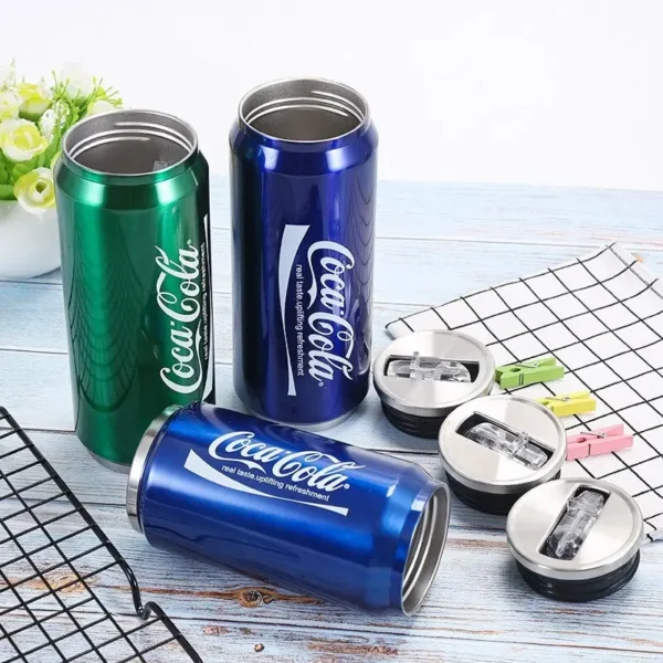 500ML Stainless Stee Thermos Cup Car Vacuum Flasks Portable Soda Can Insulated Water Bottle Travel Drink Cup Mug with Straw - Image 2