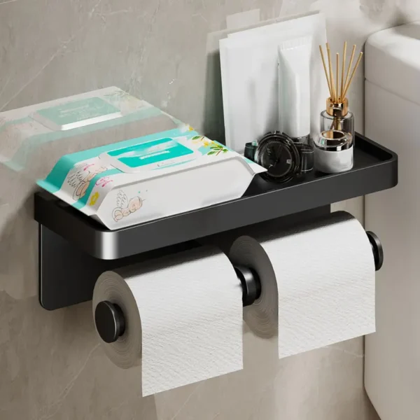 Aluminum Alloy Paper Holder Wall-Mounted Toilet Roll Paper Holder No Drilling Bathroom Kitchen Paper Holder - Image 2