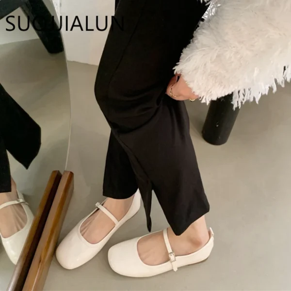 SUOJIALUN 2023 Summer New Women Mary Jane Shoes Soft Casual  Outdoor Dress Flat Ballet Shoes Round Toe Shallow Slip On Flats - Image 2