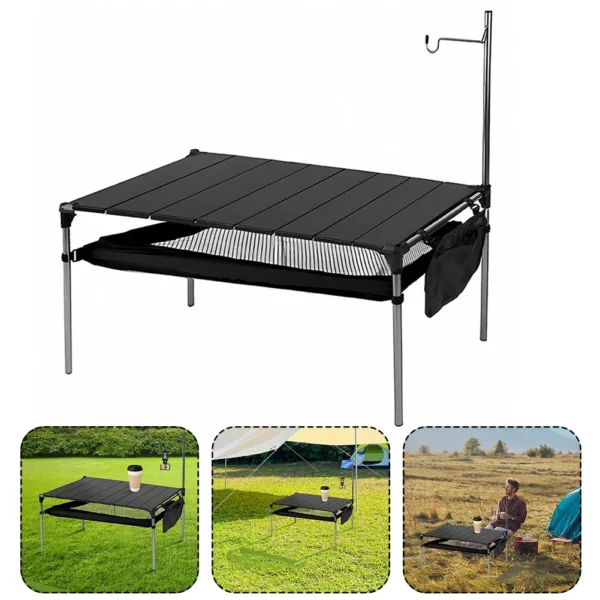 Camping Aluminum Alloy Table Folding Compact Beach Table with Large Storage Organizer Carrying Bags Ultralight with Light Pole - Image 3