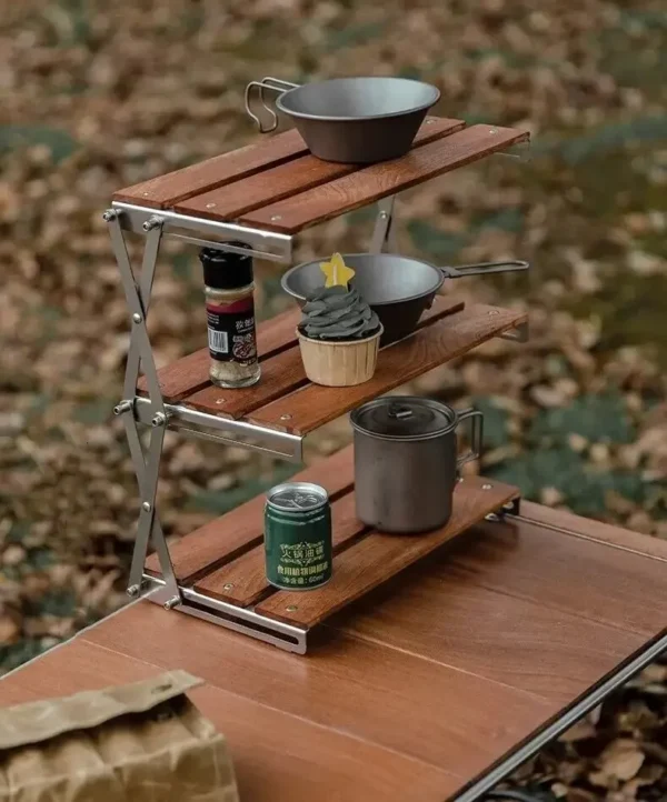 Portable Camping Rack Wood Shelf Outdoor Folding Table Furniture Camping Mountain Hiker Tables Foldable Brazier Table - Image 3