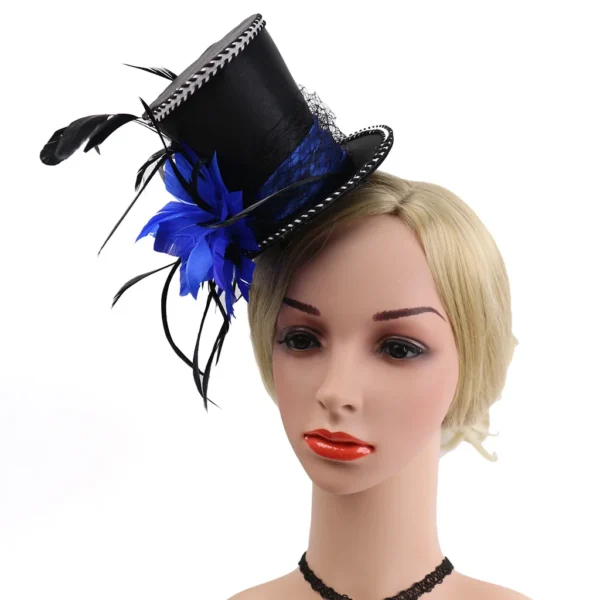 Wedding Bridal Mini Top Hat 20s  Feather Fascinator with Clips Headpieces - Image 3