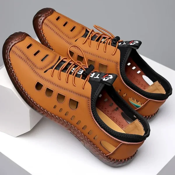 Men's Soft Leather 2024 Summer Men Leather Sandals Breathable Non-slip Cow Tendon Sole Casual Leather Shoes Outdoor Beach Shoes - Image 4