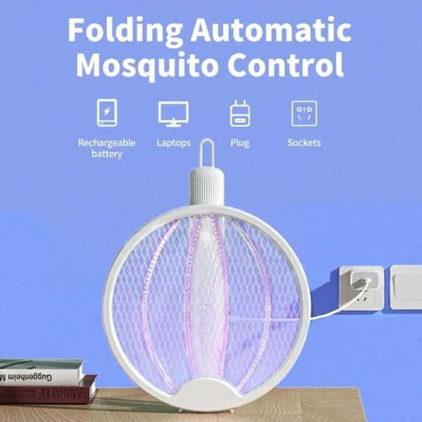 4 In 1 Foldable Electric Mosquito Swatter Killer 3000V Fly Swatter Trap USB Rechargeable Mosquito Racket Insect Killer Bug Zappe - Image 3