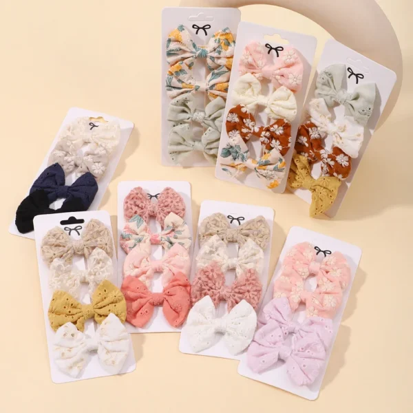 4Pcs/Set Lovely Cotton Bowknot Clips Safe Hairpins Girl Fresh Pastoral Hairclips Baby Hair Accessories Kids Print Hairgripe Gift - Image 6