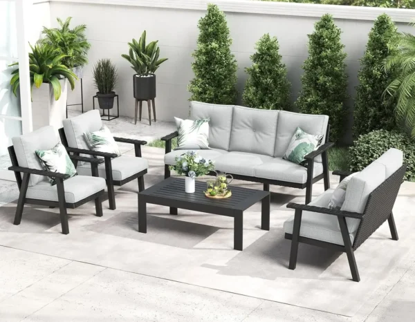 Modern Aluminum Patio Furniture Set,Outdoor Wicker Rattan Conversation Set Sofa Seating Set for Garden - Image 3